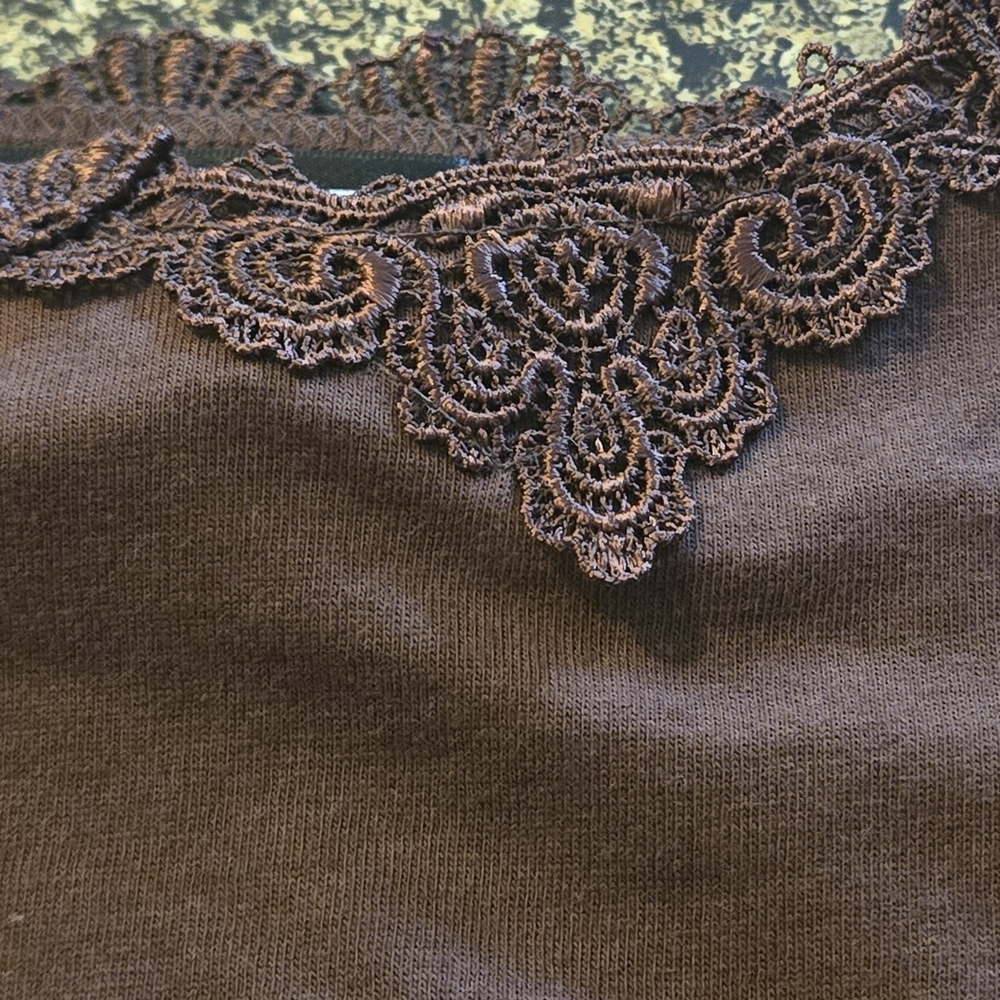 Elementz 2 pc Semi-Sheer Brown Textured Roll-tab Blouse Laced Cami Women's XL - Picture 15 of 16